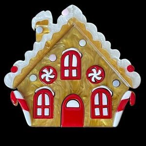 Adorable Layered Acrylic Gingerbread House Pin Christmas Holidays Candy Cane